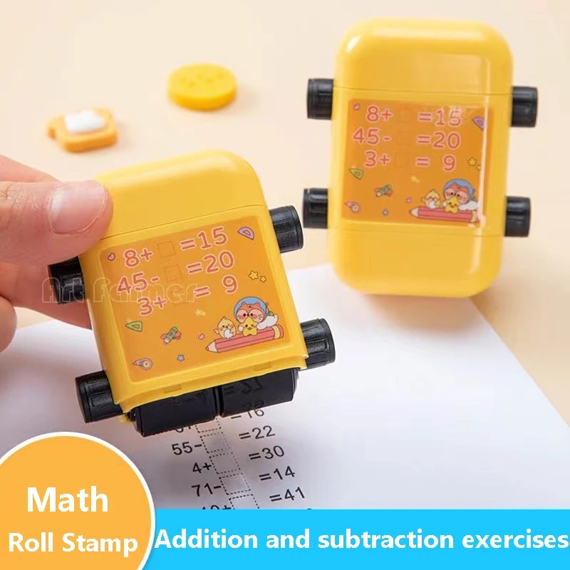 Mathe 2-in-1 Addition Subtraktion und Multiplikation Division Mathe-Stempelrolle für Kinder Doppelkopf-Digital-Lehrstempelrolle