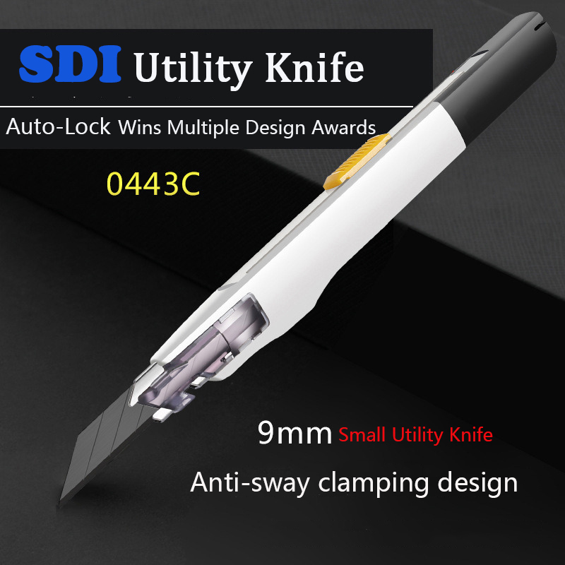 Cortador de caja SDI de 9 mm, cuchillo de utilidad con diseño autoblocante seguro y antivibración de 30 grados en almacén, oficina en casa, ideal para corte curvo