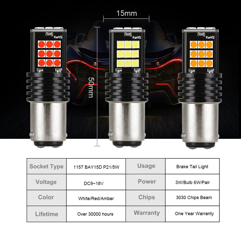 Py21w Ba15s P21w Led 1156 Bau15s หลอดไฟ 3030SMD Canbus 1157 Led Bay15d P21/5w ไฟเลี้ยวรถเบรคหางสํารองแสงสีแดง