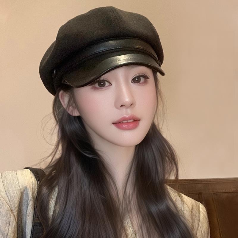 Elegant Women's Beret Hat Autumn Winter Octagonal Face Slimming Duckbill Painter Sle Fashionable Versatile Hat Accessory