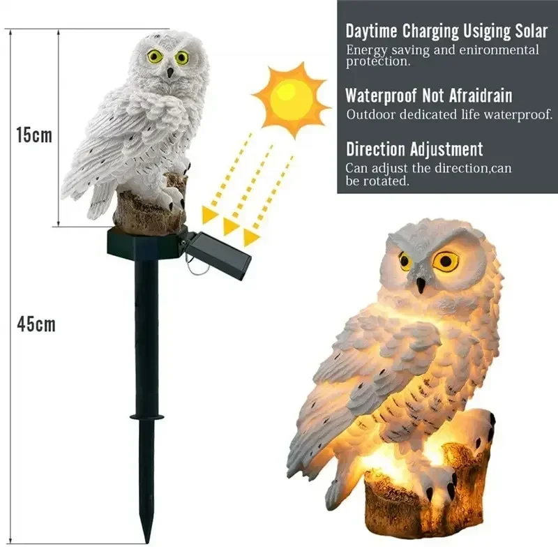 Lampe solaire d'extérieur LED en forme de hibou, luminaire décoratif d'extérieur, idéal pour une pelouse, une décoration de jardin ou une noël, étanche