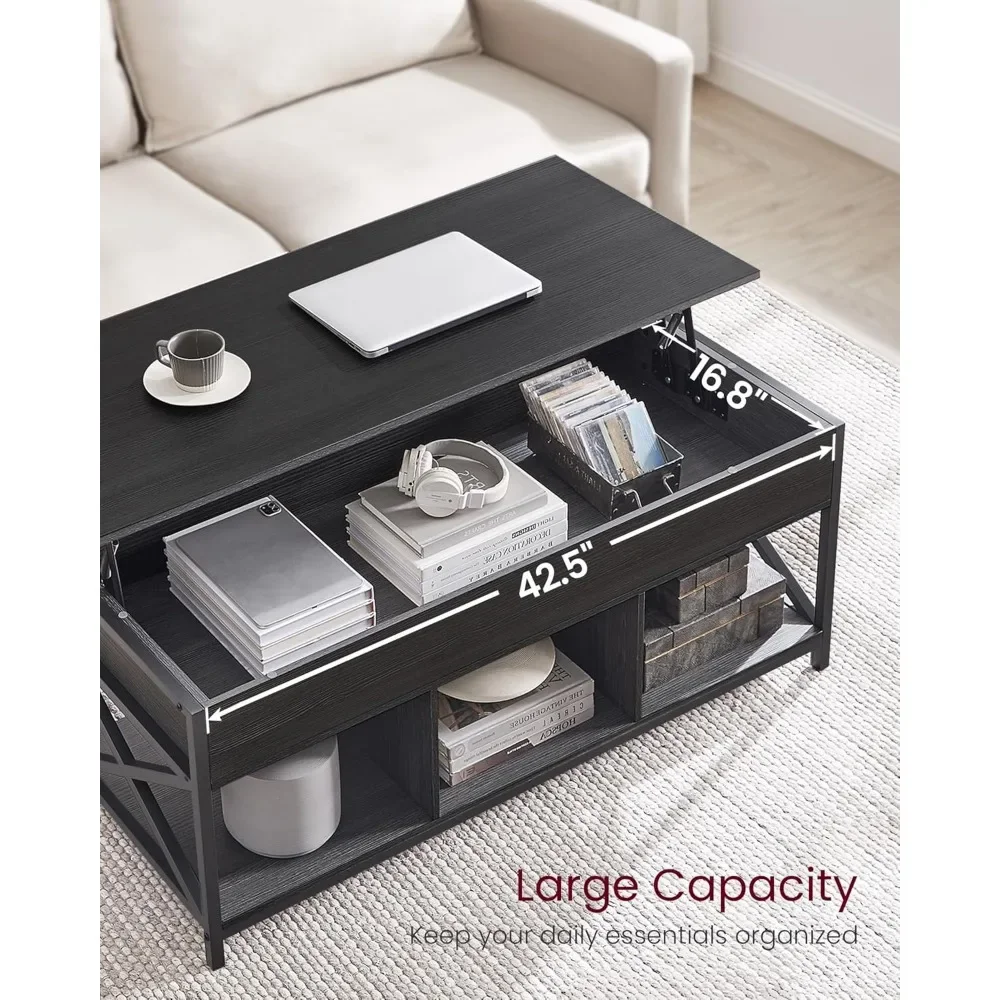 Mesa de centro elevatória, mesa de centro elevatória com prateleira de armazenamento, compartimentos ocultos e tampo elevatório, para sala de estar, escritório