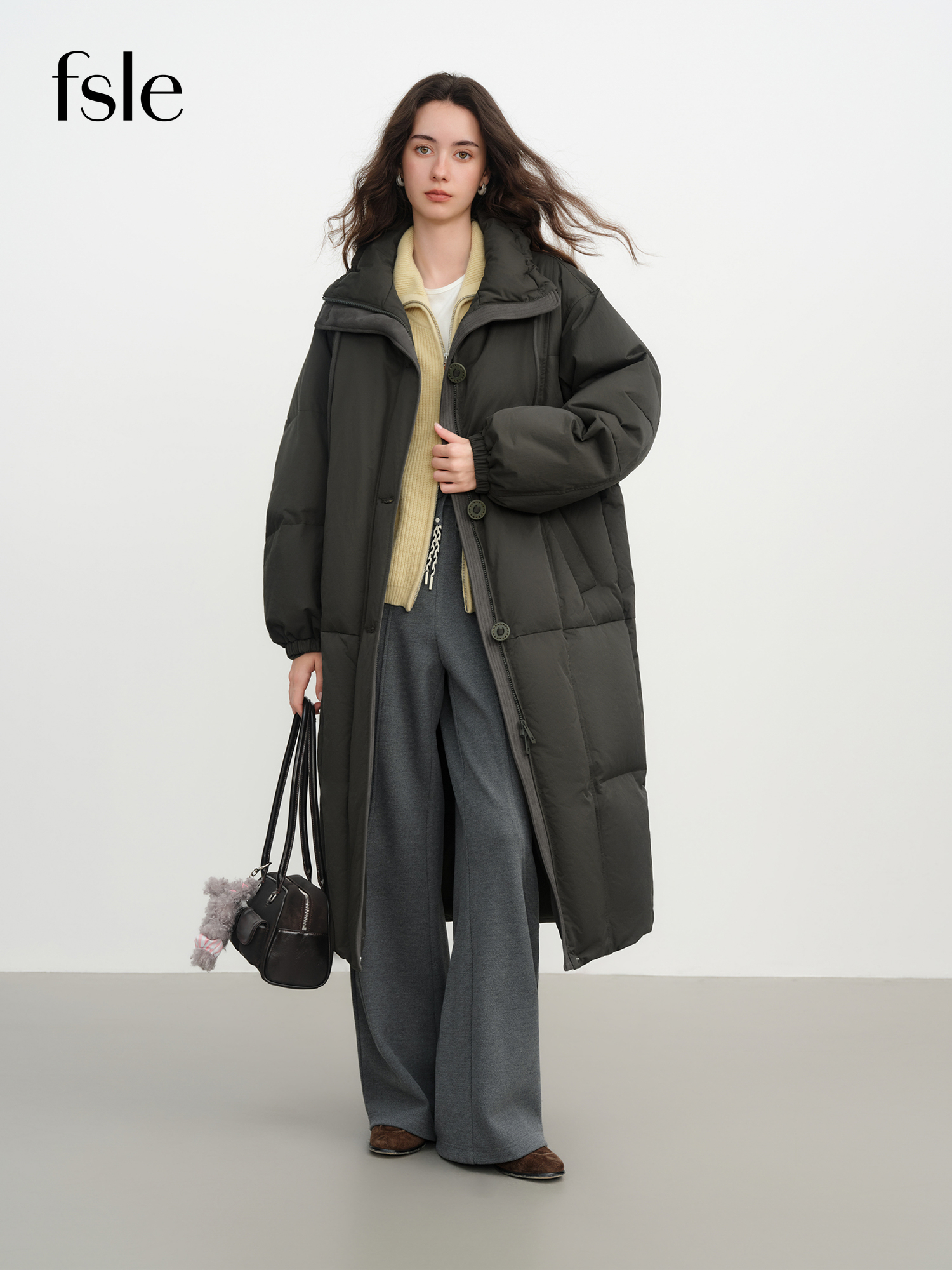 FSLE hiver femmes mi-long doudoune avec col montant Style coréen doudoune ample coupe chaude douce vêtements d'extérieur