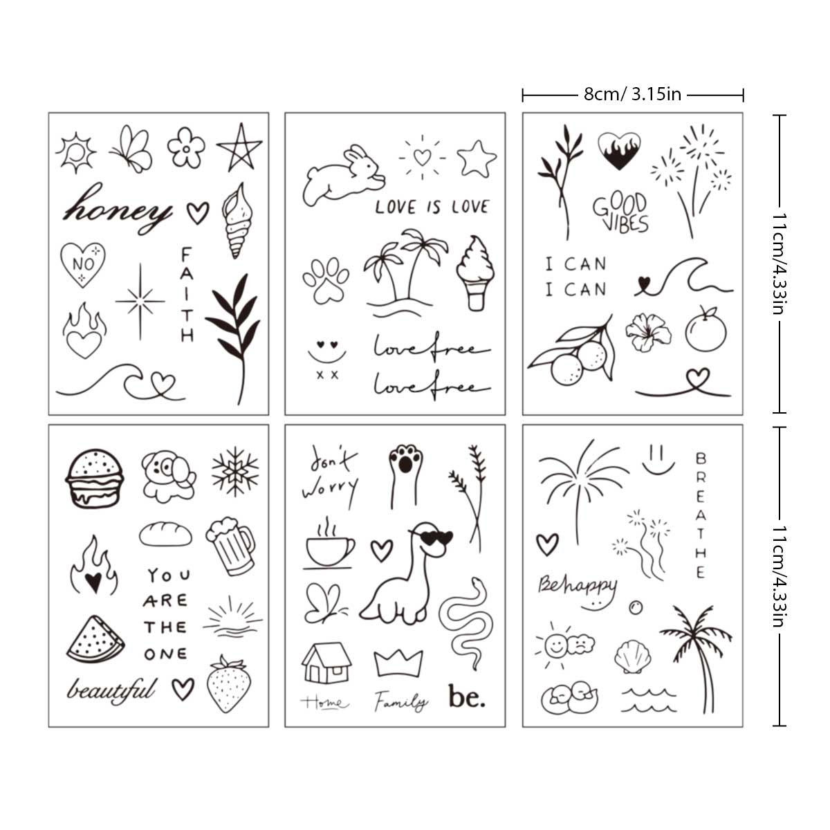 Pegatinas con patrón de animales para niñas, 6 piezas, tatuaje de dibujos animados semipermanente, pegatinas impermeables, accesorios de fiesta
