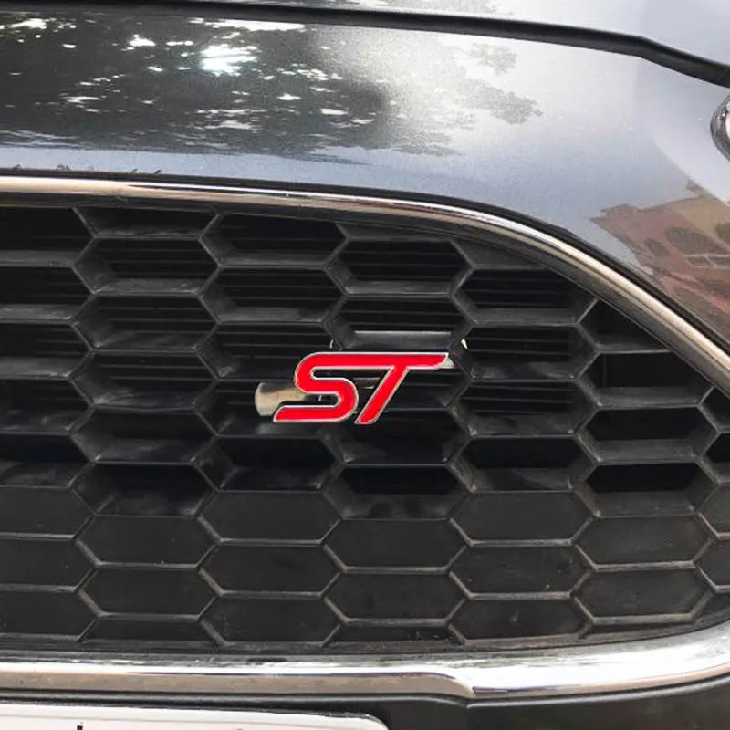Metall Rot Blau ST Frontgrill Aufkleber Auto Kopf Grill Emblem Abzeichen Chrom Aufkleber für FORD FIESTA FOCUS MONDEO Auto Auto Styling