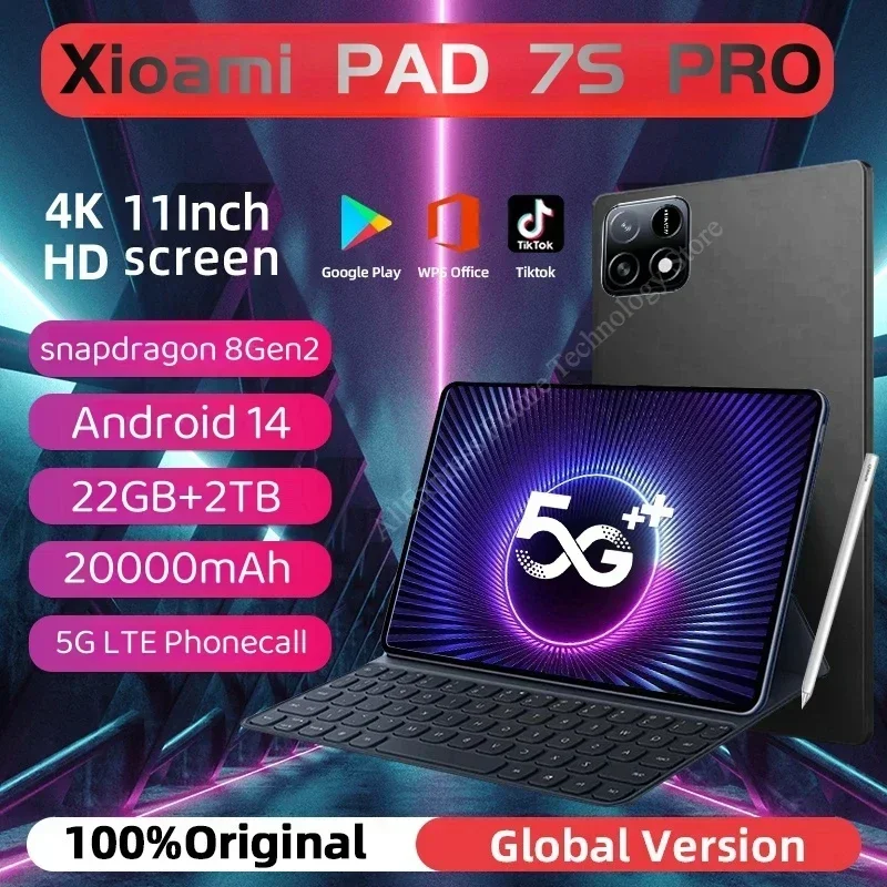 2025 New Original Global Edition Tablet PC Pad 7S Pro Snapdragon 8gen2 Android 14 HD 4K 22GB+2TB 5G MI Tablet Dual SIM WIFI GPS