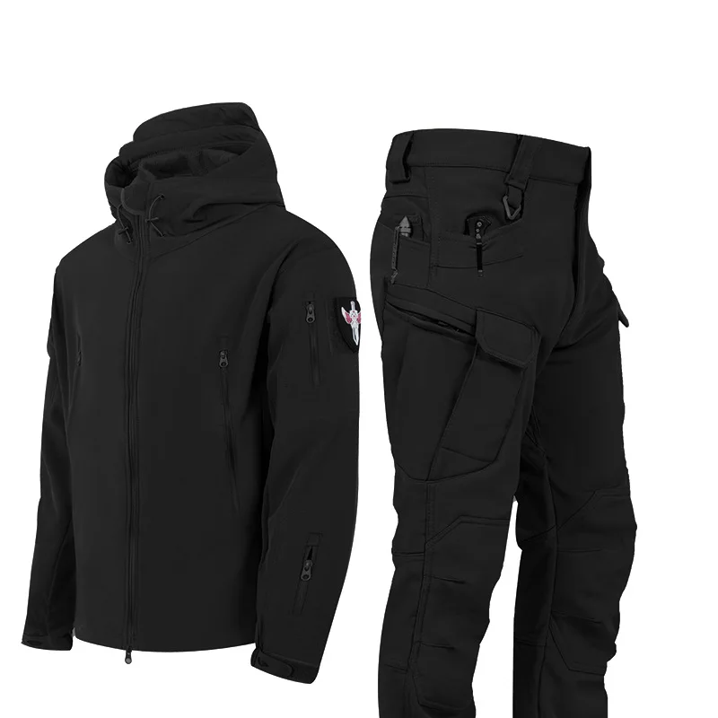 ผู้ชายฤดูหนาวเสื้อผ้า Soft Shell Windproof และกันน้ําเล่นสกีการล่าสัตว์ตกปลาขนสัตว์กํามะหยี่ชุดยุทธวิธี