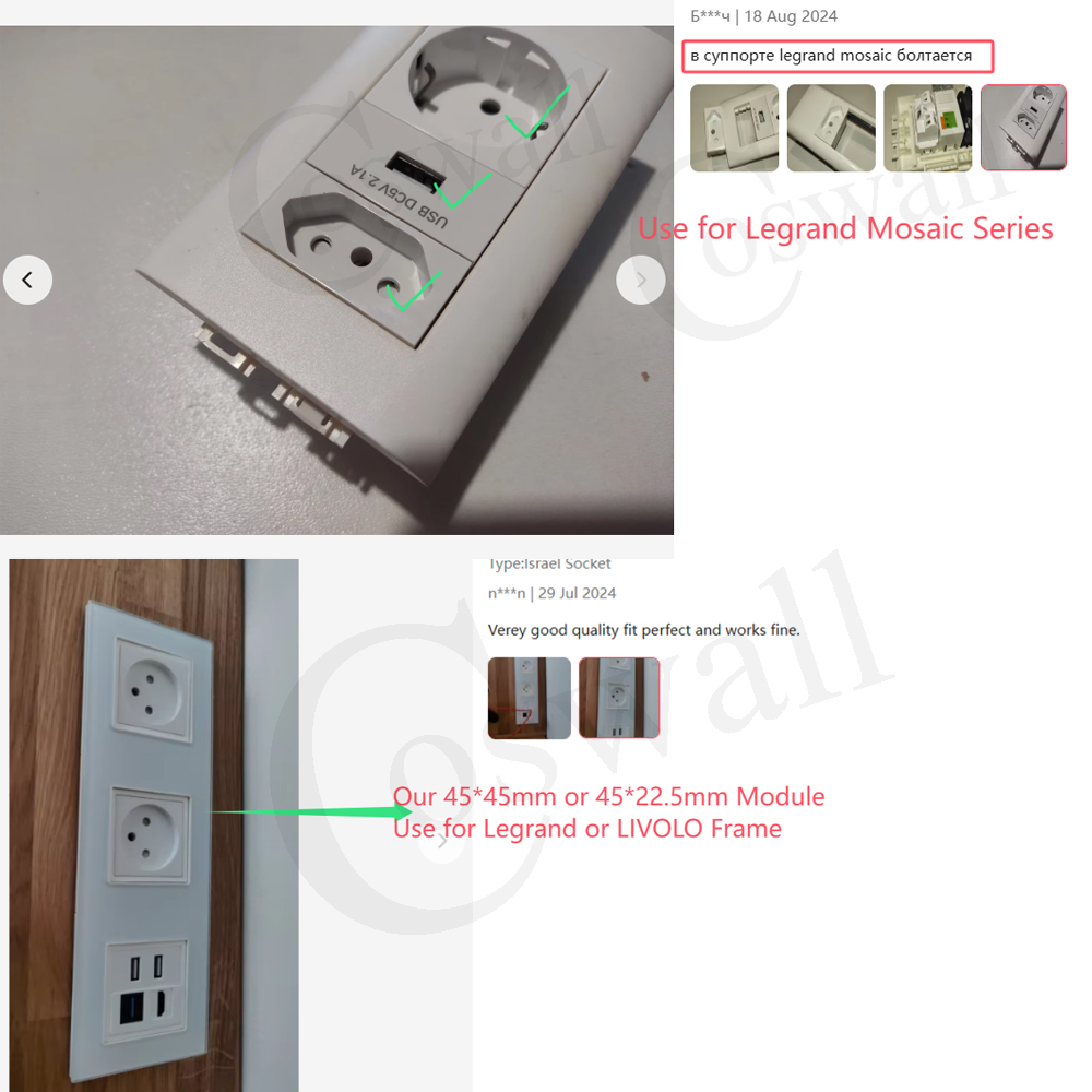 Серия COSWALL E45/P45, белая/черная, 45*2,5 мм, настенная розетка Type-C и A, зарядное устройство с двумя USB-портами, 5 В постоянного тока, 2 А, макс. Модуль DIY AC 100-240В
