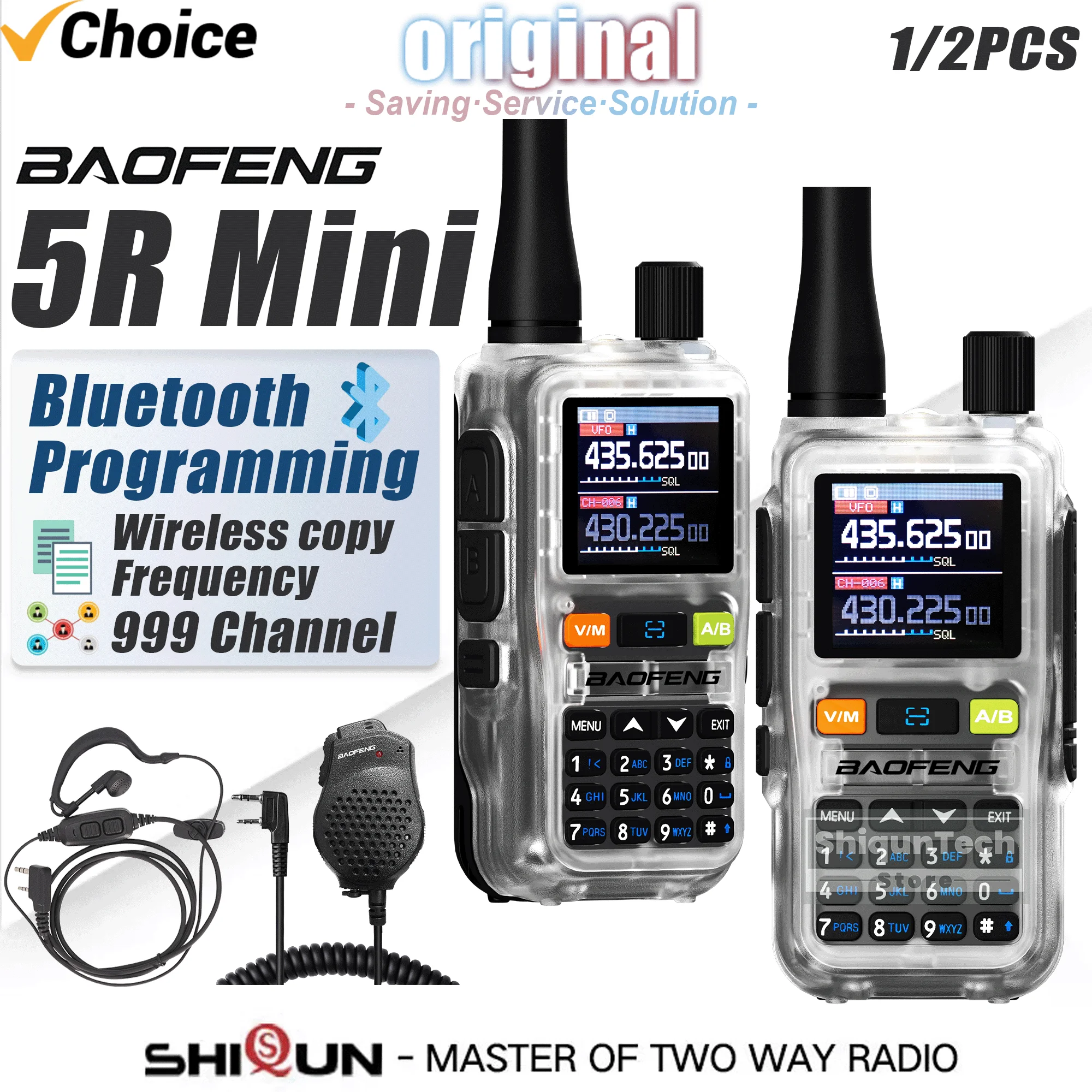 Baofeng UV 5R Mini Walkie Talkie banda de aire UHF/VHF reloj Dual PTT Bluetooth programación tipo C Camping Ham Radio actualización 5R