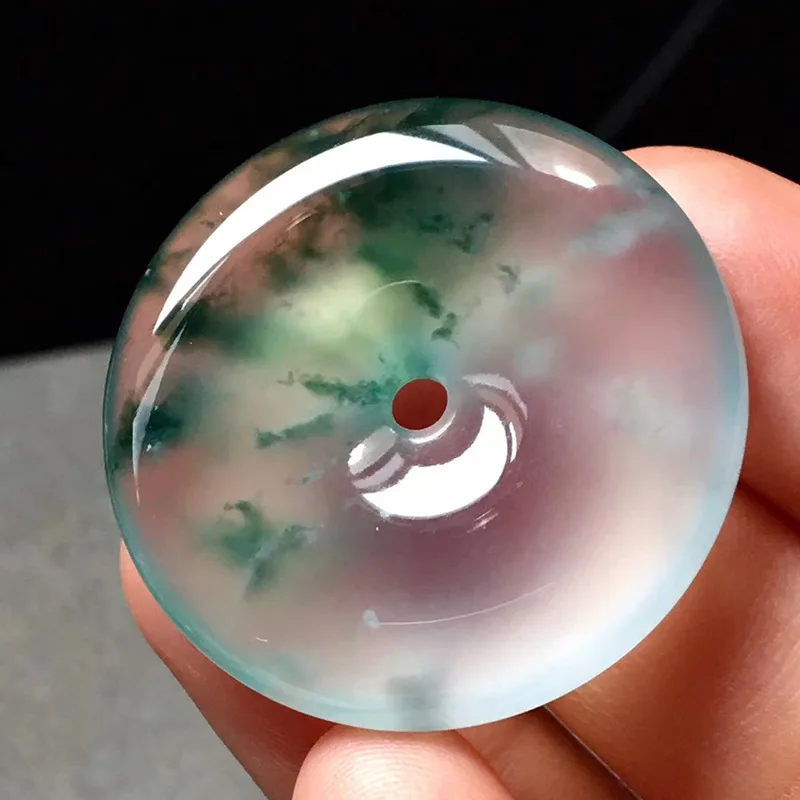 Ice Type Floating Flower Processed Jade Pendant Myanmar Floating Green Flower Peace Buckle Imperial Green Jade Yang Green Hangin