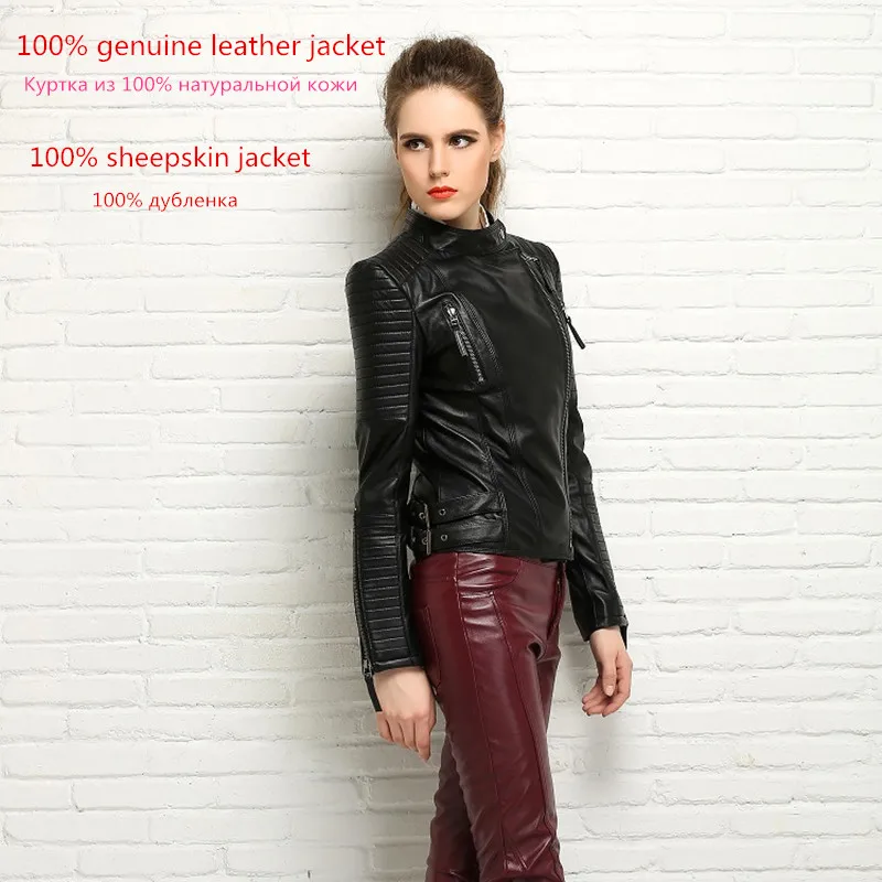 Tajiyane 100% Chaqueta De abrigo De piel De oveja auténtica para Mujer Chaqueta De Cuero auténtico para Mujer chaquetas cortas ajustadas prendas De vestir exteriores Chaqueta De Cuero para Mujer