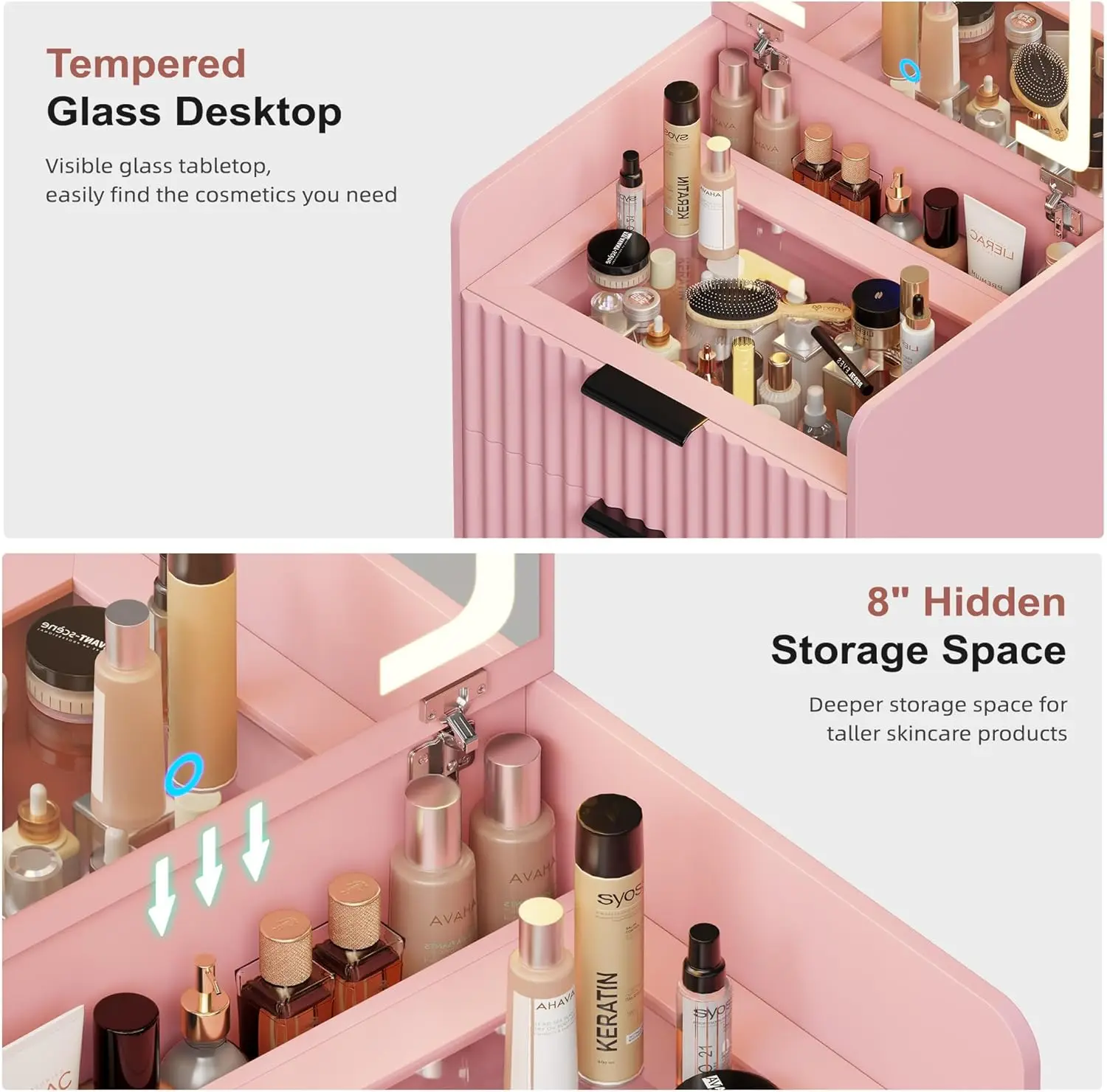 3 in 1 Small Vanity Desk with Plip Top Mirror,Makeup Vanity Set with Visible Glass Desktop,Compact Vanity with 3 Drawers,Storage