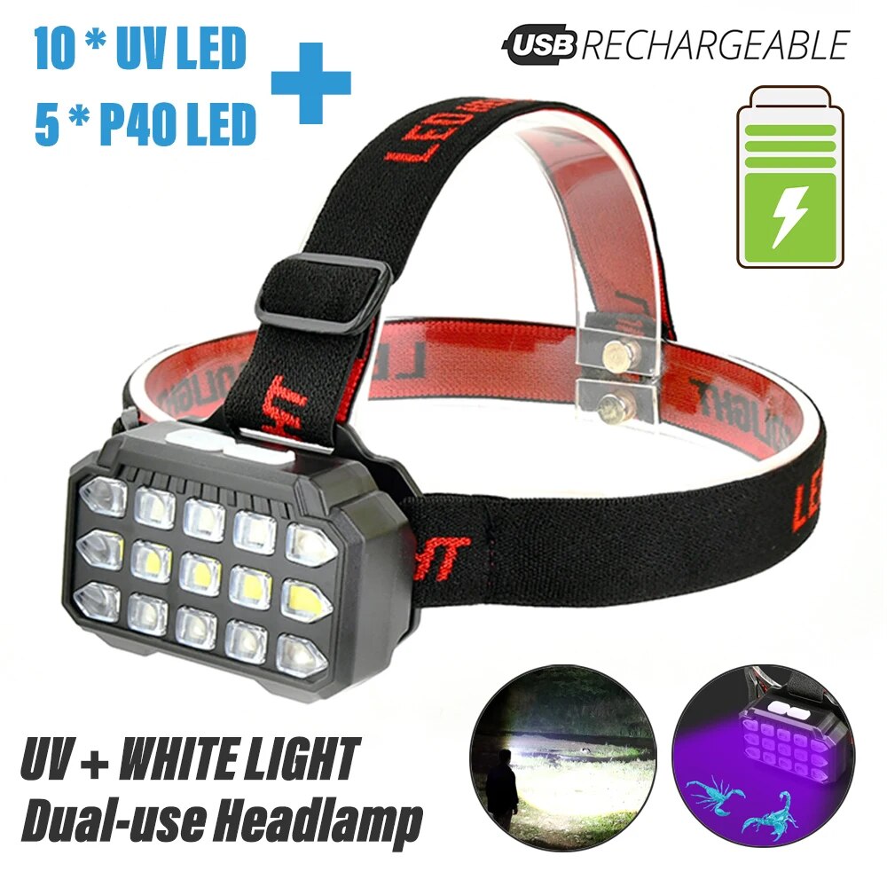 UV-Weißlicht Dual-Use-LED-Scheinwerfer Angels chein werfer verwendet 10 * UV-LED 5 * P40 LED für Camping, Fang von Skorpionen usw.