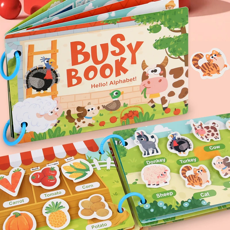 Montessori bebê ocupado livro meu primeiro livro silencioso colar aprendizagem precoce educação brinquedo crianças jogo de correspondência para bebês 2 3 anos