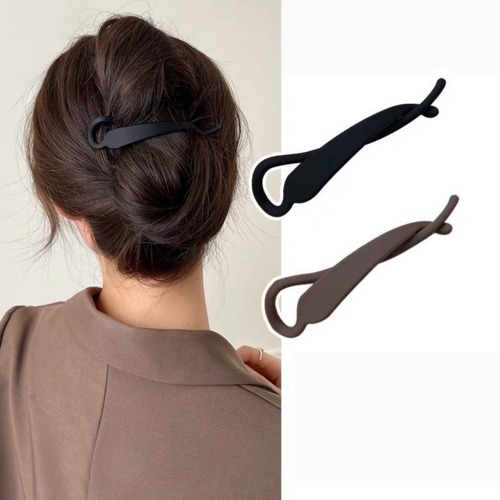 2 stuks matte haarklemmen, zwart en bruin banaan - gevormde clips, trendy haaraccessoires voor chique opsteekkapsels voor dames