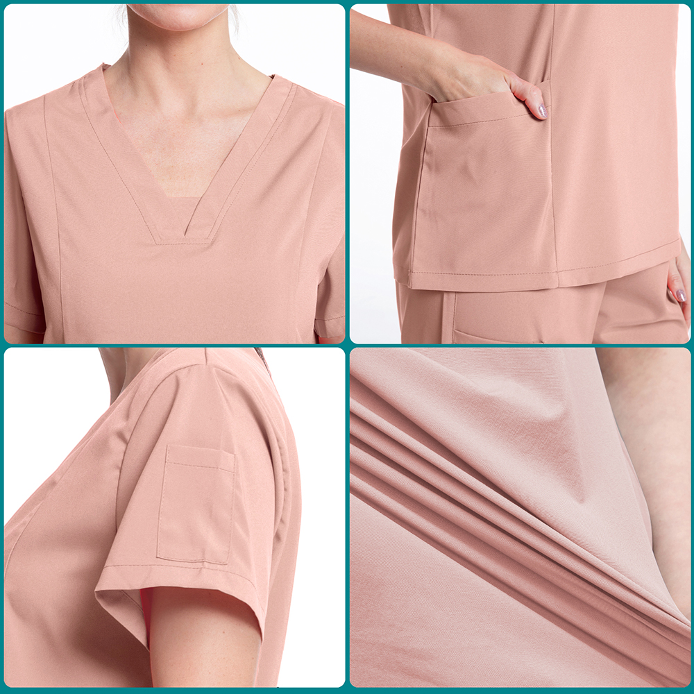 卸売ファッションスクラブトップス病院ドクターナース作業服無地ユニセックス手術着 V ネックスクラブトップ女性のための