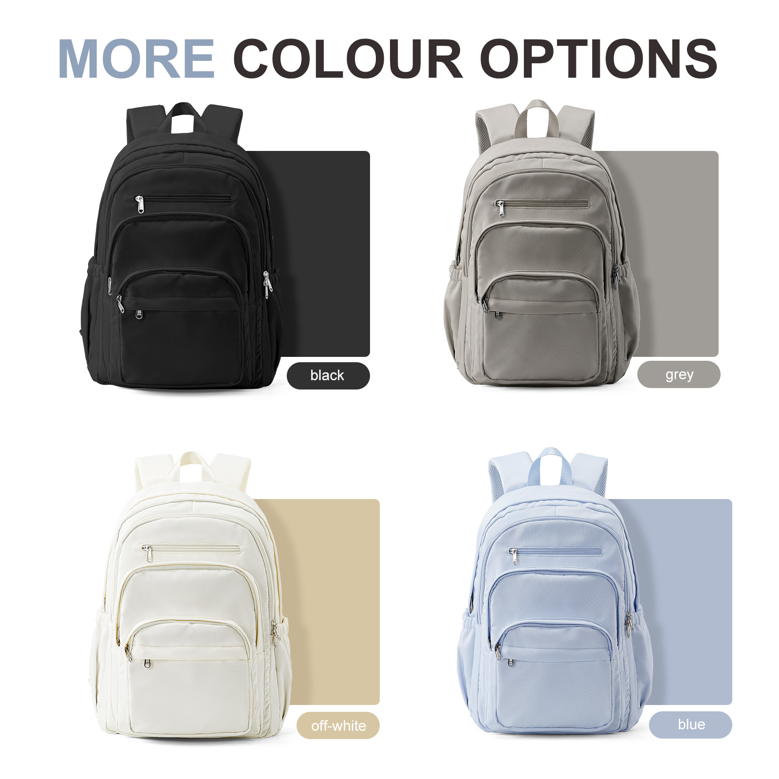 Mochila casual de nylon, mochila para mulheres, design com vários bolsos em azul claro durável para escola, ensino médio e mochila universitária