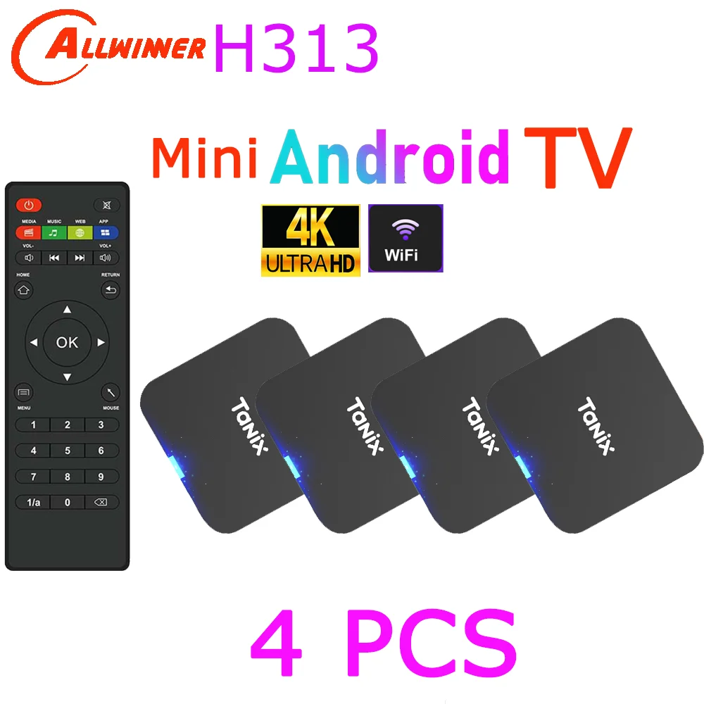 4 PCS Tanix TX1 Android TV Box H313 2.4G Wifi  RAM 1GB 8GB ROM 8GB 16GB Power by DC 5V 2A