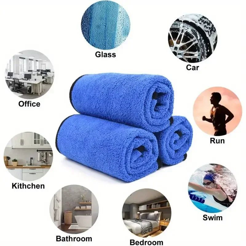 Toalha de microfibra para lavagem de carro, 1-4 peças, macia, secagem rápida, espelhos, limpeza, panos de limpeza de camada dupla para casa, 500gsm
