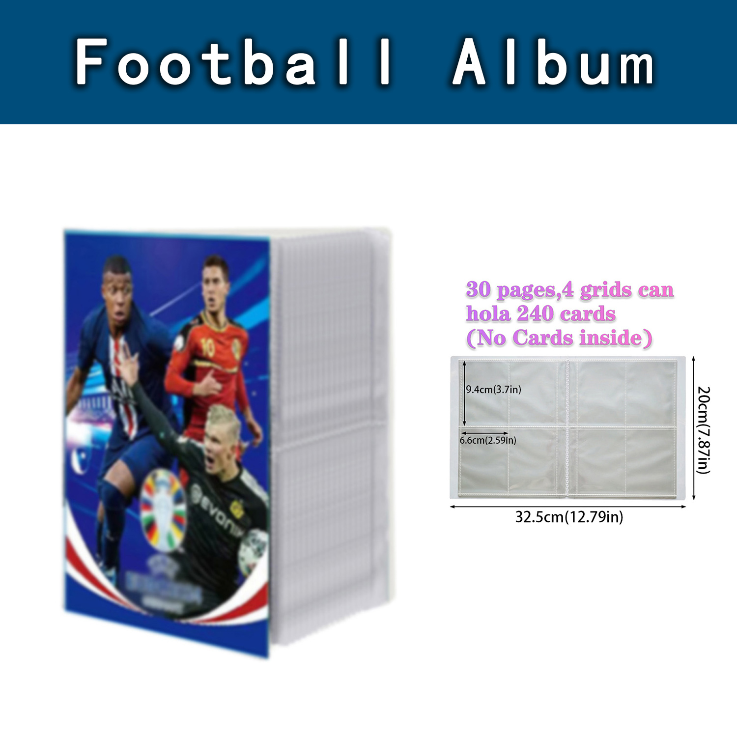 Cartão de futebol azul álbum mapa carta titular pasta 240 pçs estrela cartão caixa coleção álbum livro pasta brinquedo do miúdo presente 2023 novo