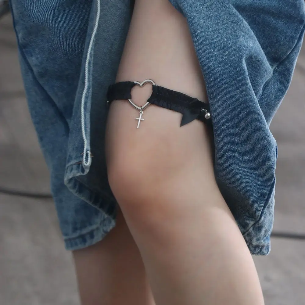 하라주쿠 고스 펑크 JK 섹시 멜빵, 하트 모양 다리 가터, 여성 멜빵, 의류 액세서리 패션