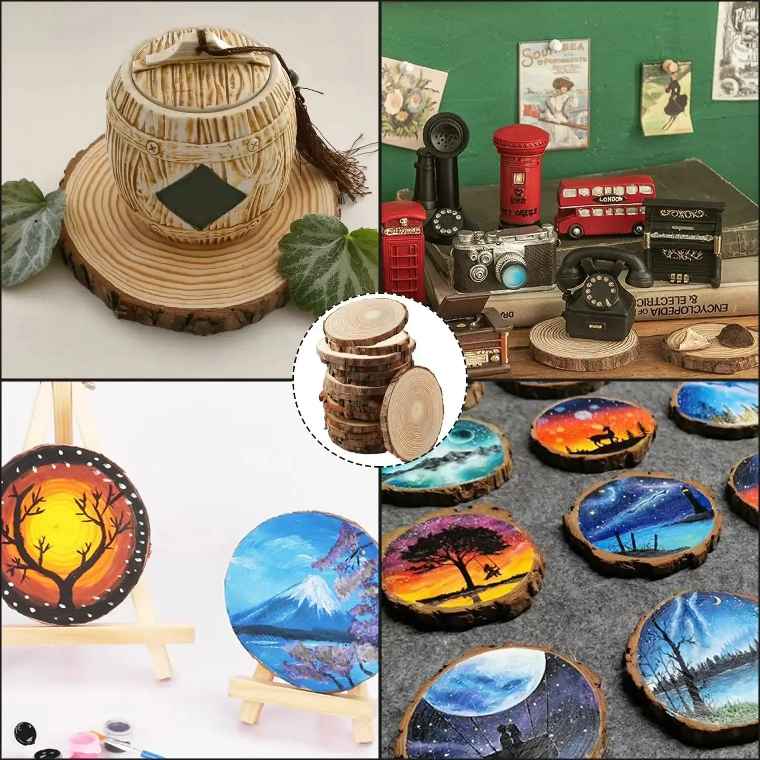 3-16 ซม./1-10pcsThick ไม้สนธรรมชาติรอบไม้ชิ้นวงกลม Tree Bark Log แผ่น DIY งานฝีมืองานแต่งงานภาพวาด