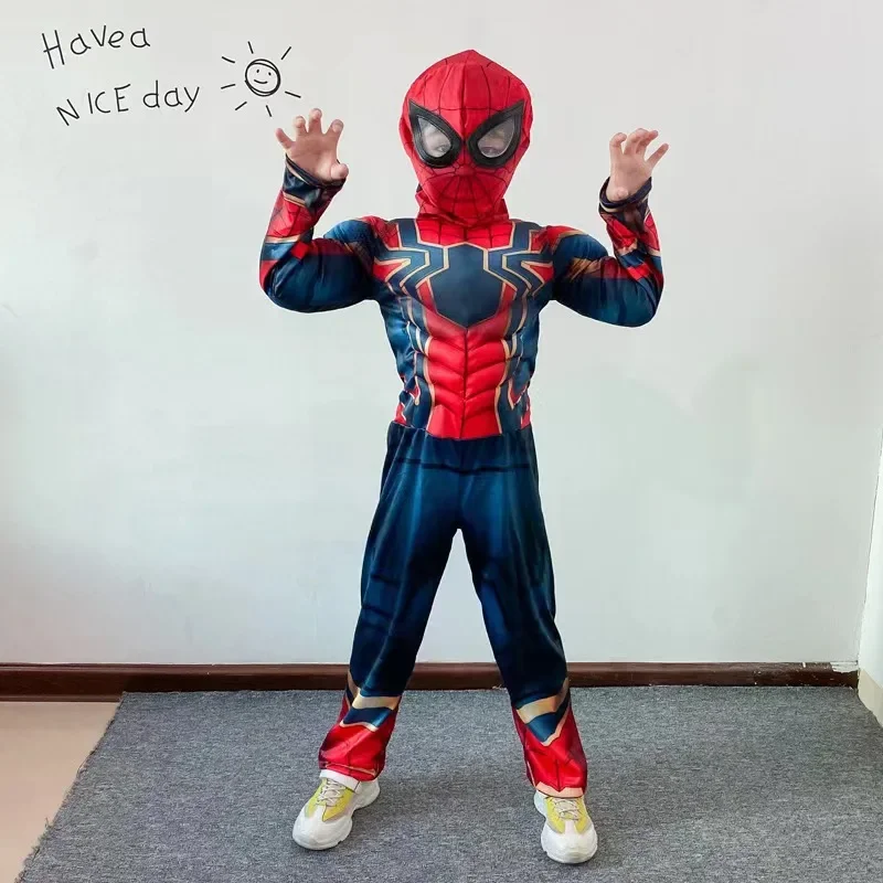 스파이더 맨 코스프레 의상 근육 스타일 어린이 공연 의상 슈퍼 히어로 Cos Prop 역할 놀이 파티 드레스 어린이를위한 선물