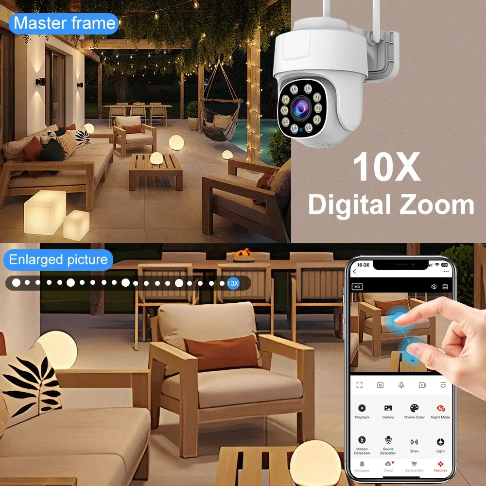 Cámara Wifi con Zoom PTZ 10X, videovigilancia inteligente de seguridad para el hogar para exteriores, cámaras IP inalámbricas de 5MP, seguimiento humano automático AI