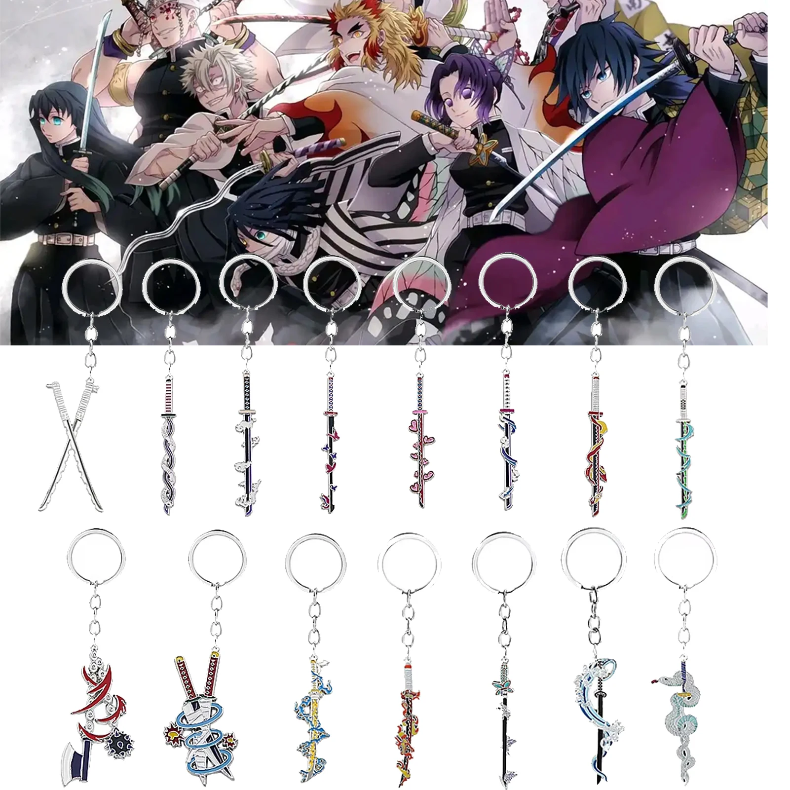Anime demônio slayer espada chaveiro kimetsu não yaiba tomioka giyuu kochou shinobu arma cosplay adereços pingente masculino feminino jóias