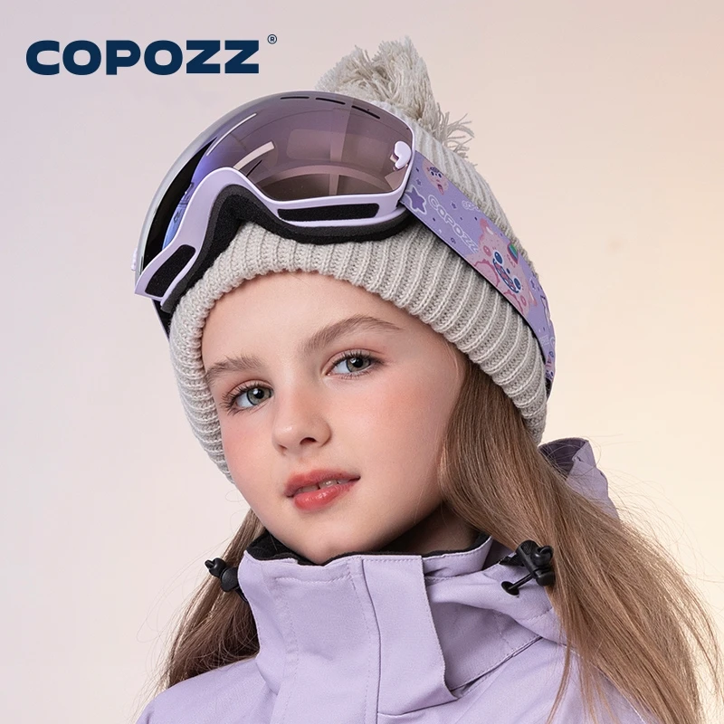 COPOZZ 4-15 歳の子供スキーゴーグル防曇子供スノーボードゴーグルダブル UV400 スキーマスクメガネ漫画ストラップ付き