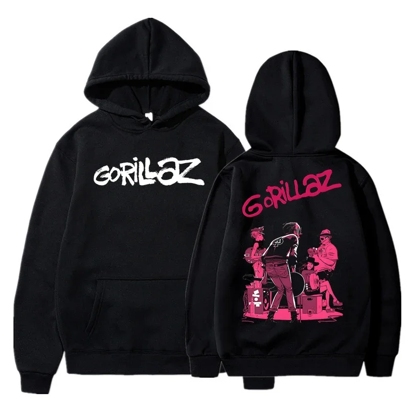 Die Herbst- und Winterpullover mit langen Ärmeln, lockeres, weiches Sweatshirt, Streetwear-Mantel, Gorillaz-Druck, Kapuzenpullover für Damen und Herren