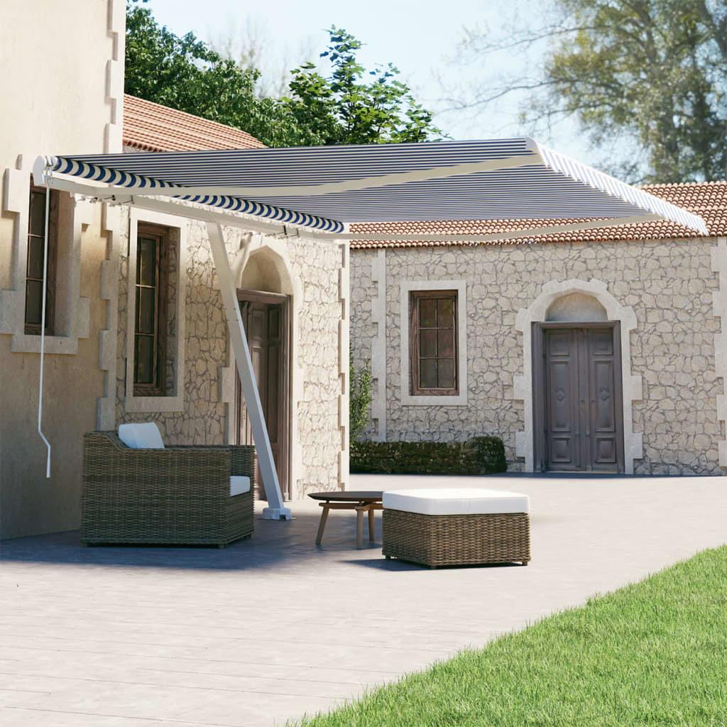 Uittrekbare handmatige luifel 450x300 cm blauw en wit buiten zonnescherm luifel voor terras tuin balkon