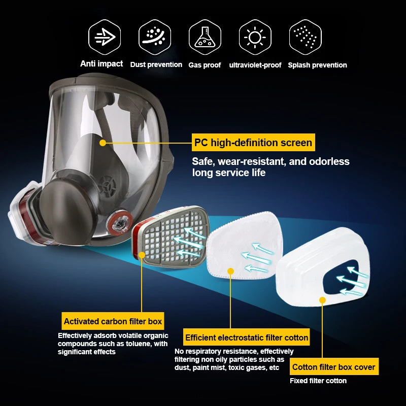 6800 Full Face Gas Mask Industrial Respirator Spray Protective New Type Formaldehyde Protection Chemical Safety Gear