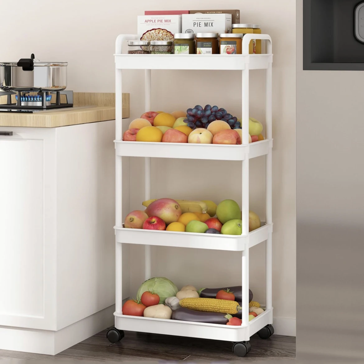 Rolling Cart with Wheels, Detachable Utility Storage Cart with Handle Storage Basket Organizer Shelves for Bathroom, Kitchen