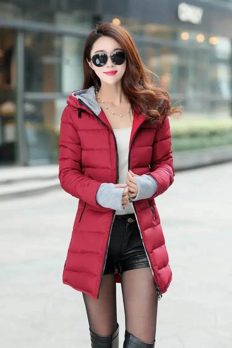 Moda casual feminina impermeável para baixo jaqueta de algodão outono inverno longo parkas casaco quente grosso senhora com capuz acolchoado casaco