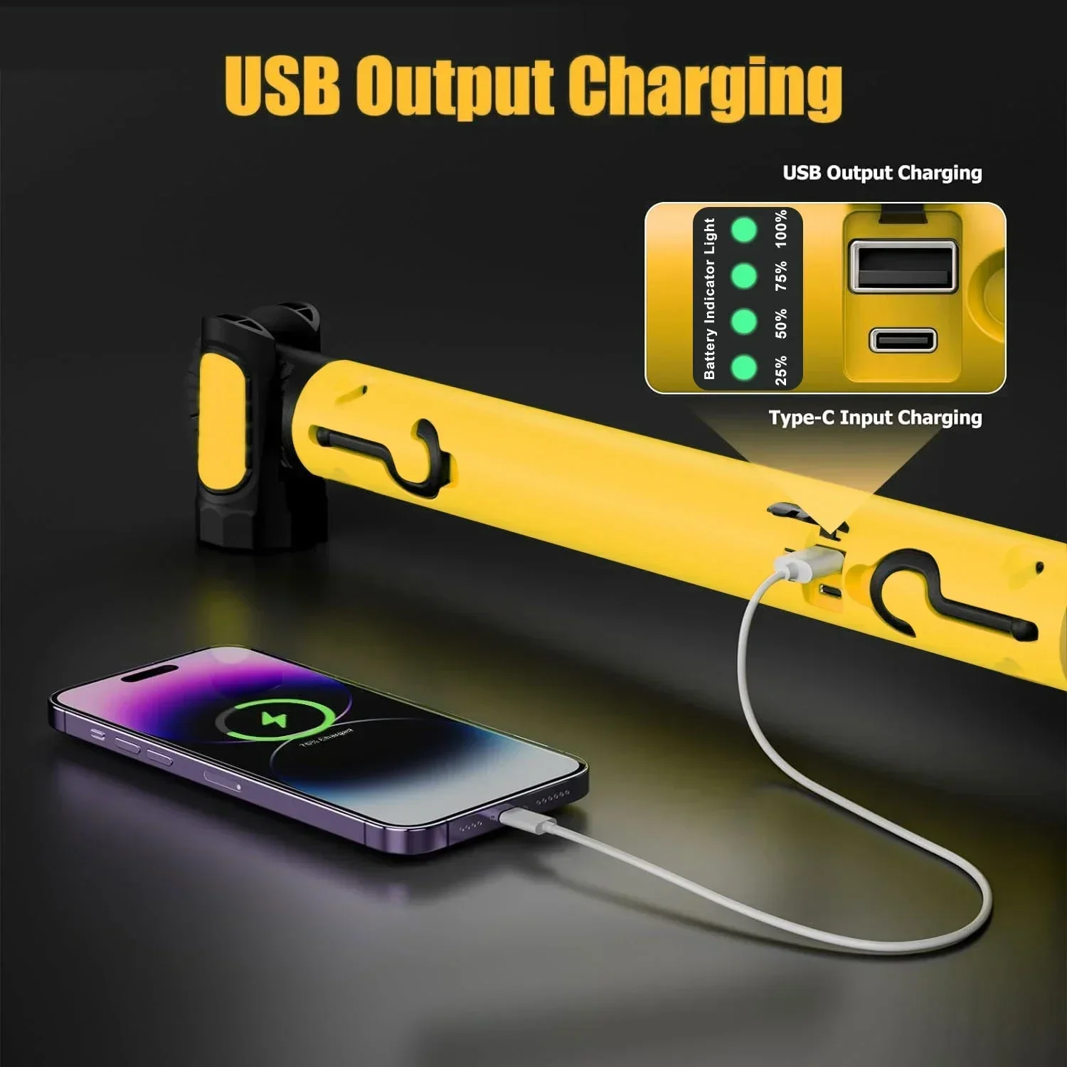 Super Bright 5000LM LED Rechargeable Magnetic Work Light with Rotating Base & Hooks - Underhood Lamp for Car Repair/Emergency Ki