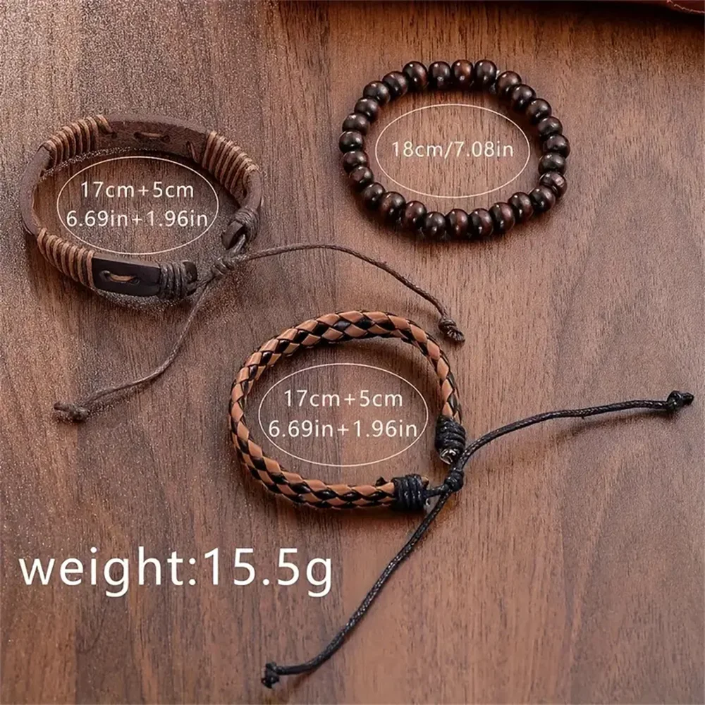 4 peças! Conjunto de relógio de quartzo da moda masculina com pulseira de couro sintético marrom e pulseira simples - exibição de data, sem à prova d'água, zinco Al