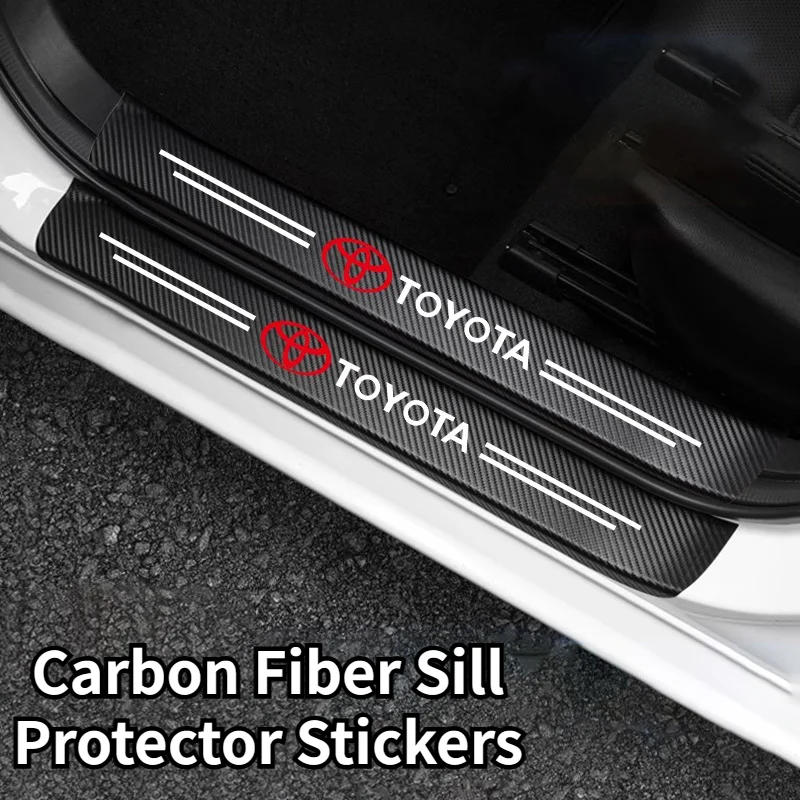 Pegatinas protectoras de alféizar de fibra de carbono para puerta con logotipo de coche, para Toyota Yaris Corolla Auris Rav4 landCruiser vios LEVIN camry prado C-HR