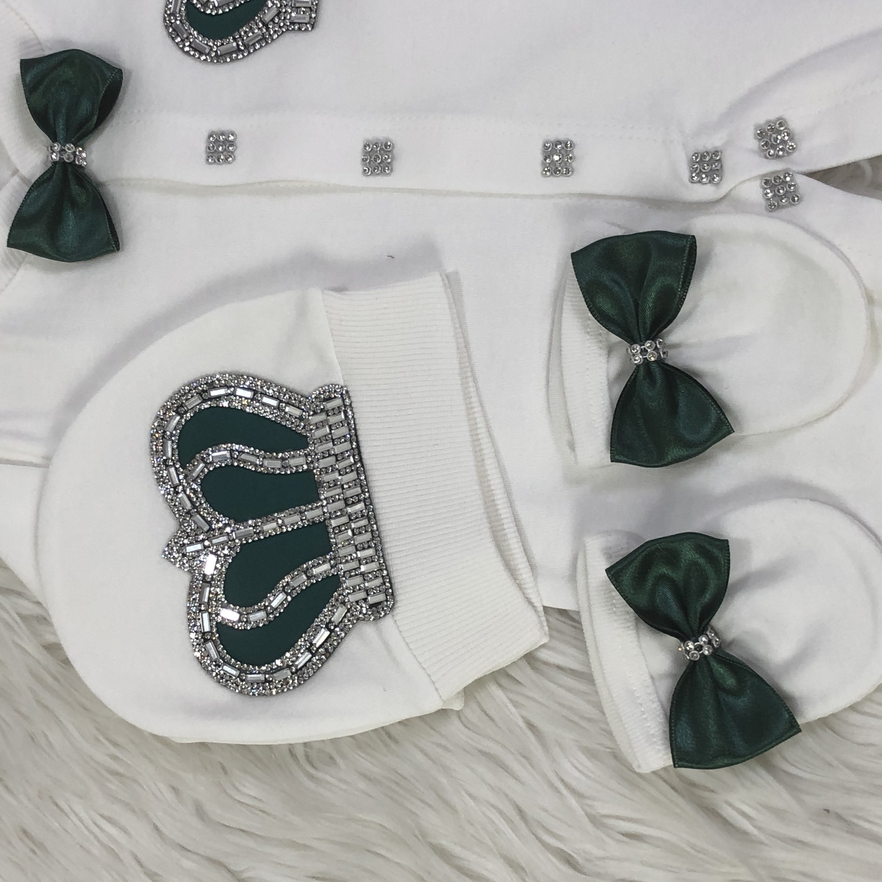 Dollbling エメラルド ゴールド クリスタル 高級ベビー ブリンブリン ロンパース セット 私の 1st クリスマス写真撮影 4 個ロンパース帽子ミトン靴セット