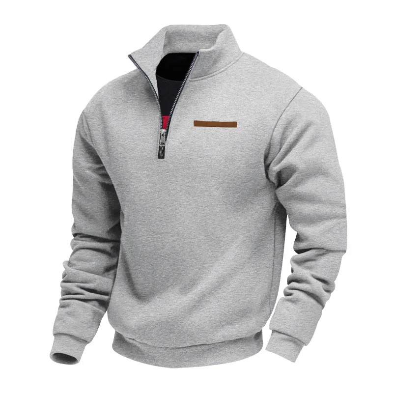 Suéter americano de manga larga de lana pesada para hombre, jersey holgado con media cremallera y cuello levantado, otoño e invierno
