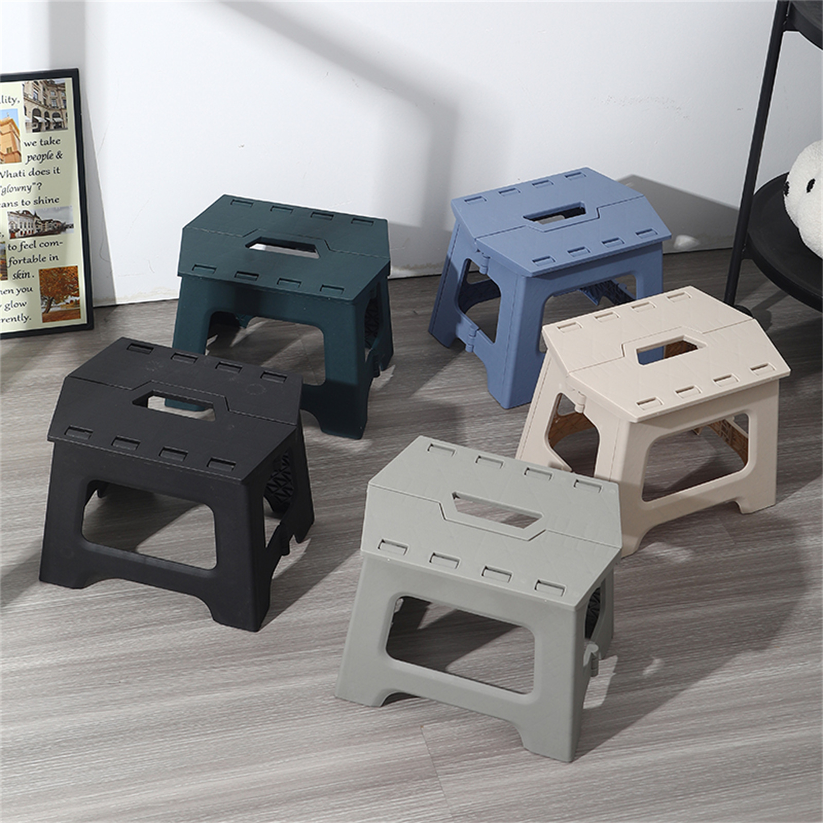 Adult folding footstool for living room, kitchen and bathroom shower stool, waterproof plastic portable travel stool