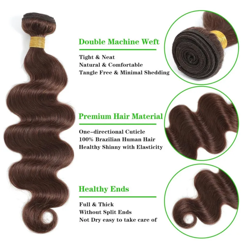 สีน้ําตาลการรวมกลุ่มผมมนุษย์ Body Wave ช็อกโกแลตสีน้ําตาลบราซิลผมมนุษย์สาน Extension สําหรับผู้หญิงสีดําสี # 4