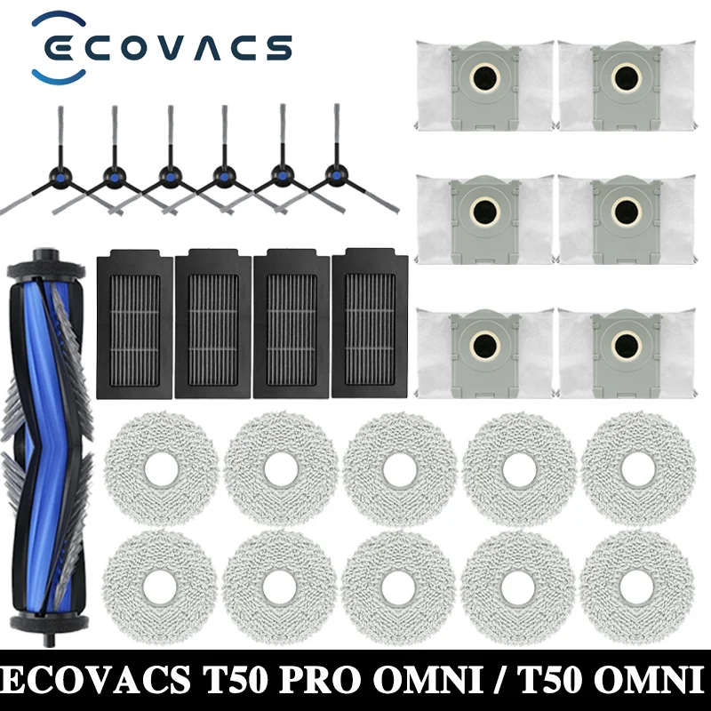 ECOVACS T50 PRO OMNI / T50 OMNI Robot repuestos de aspiradora cepillos laterales principales paños de fregona filtros HEPA bolsas de polvo Accesorios