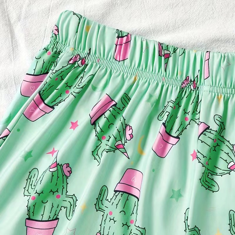 Conjunto de pijamas femininos pijamas 2 peças regata curta e shorts s m l verde ventilar macio casual estampa de cacto