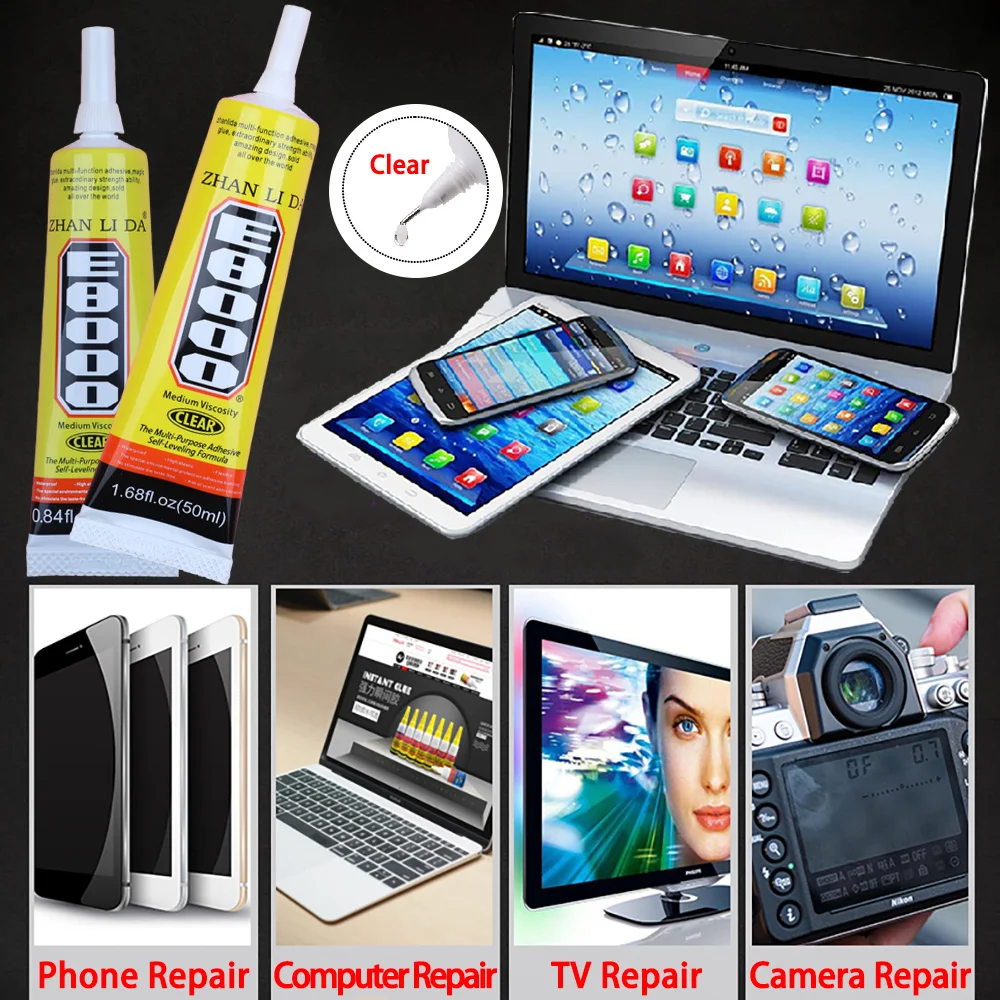 15/25/50/110ML กันน้ํา E8000 กาวซ่อมโทรศัพท์ผ้าไม้ Scrapbooking Contact กาว E-8000 w/Precision Applicator