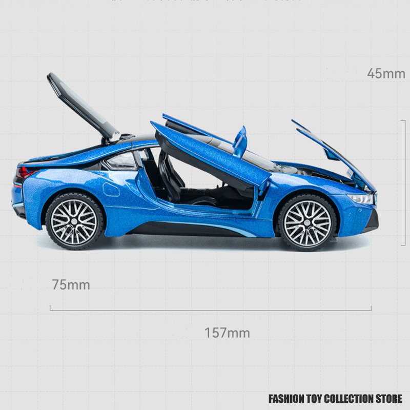 1: 32 i8 liga modelo de carro alta simulação diecasts brinquedo com som e luz puxar para trás veículos decoração brinquedos para crianças presente
