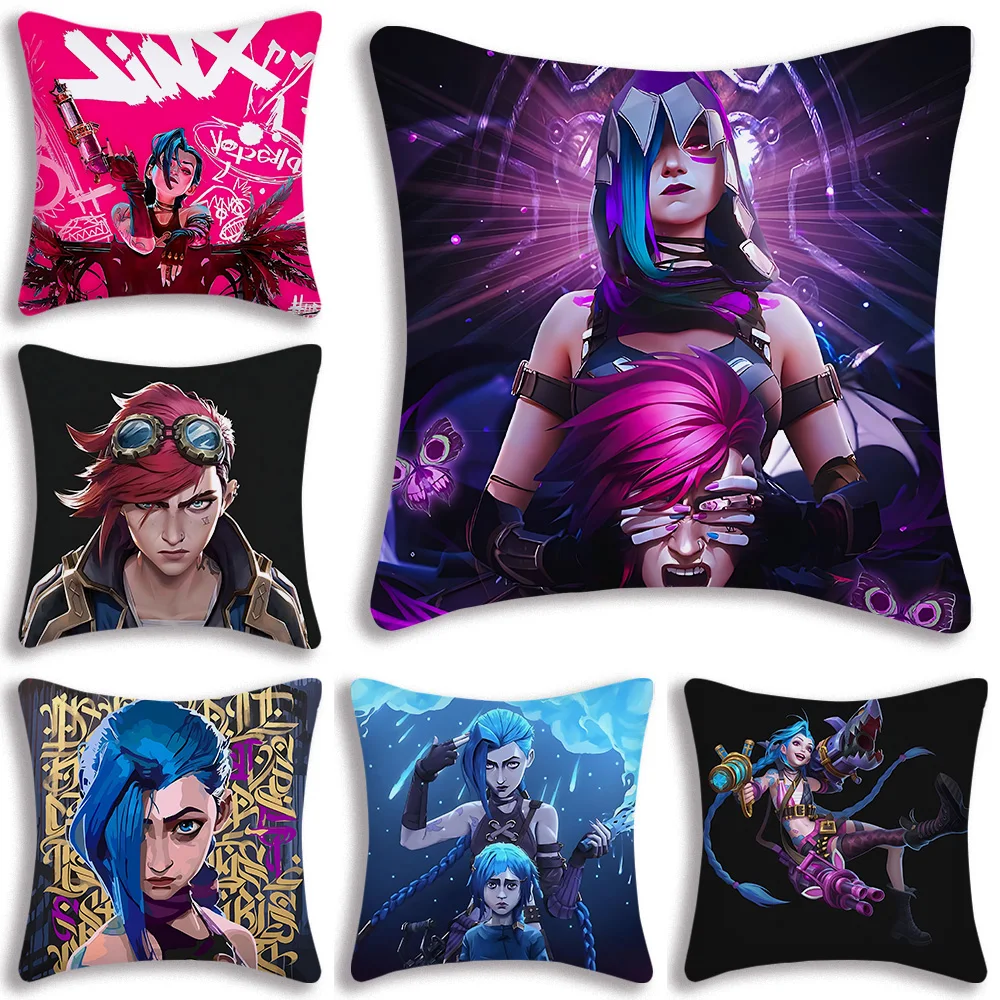 Fundas de almohada Arcane League of Legends, funda de cojín bonita de felpa corta con estampado de doble cara para sofá de dibujos animados para el hogar
