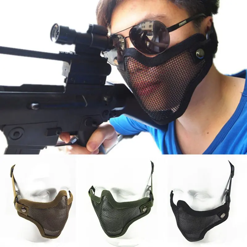 1PC 戦術保護ストライクペイントボールメッシュ迷彩保護狩猟エアガン鋼金属メッシュハーフフェイスマスク