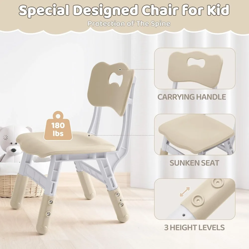 4 Chairs Set, Height Adjustable (17.7-26.1) Toddler Table and Chair Set, Multi-Activity Table with Graffiti Desk