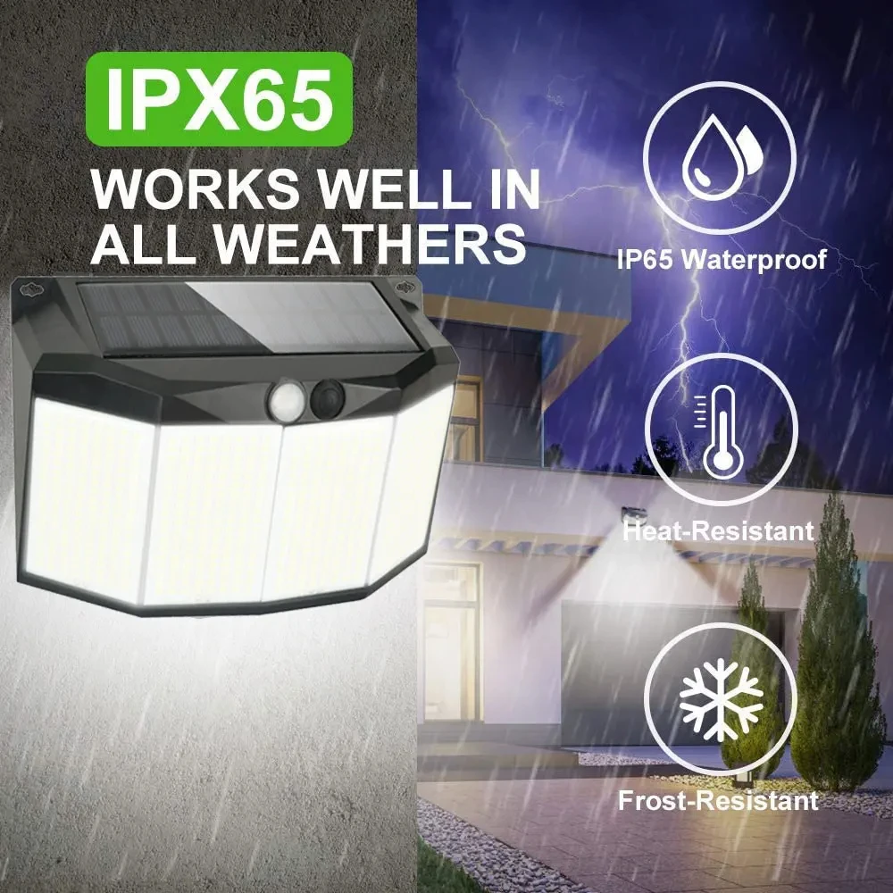 576led luzes solares ao ar livre à prova dwaterproof água com sensor de movimento holofote controle remoto para pátio garagem quintal lâmpadas parede